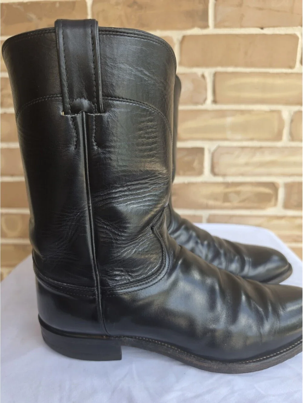 Vintage Justin Roper Boots Mens 10.5 D Black Leather Cowboy Western USA 3133